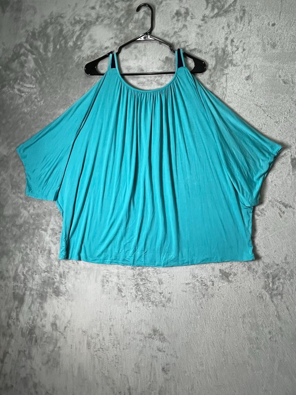 Ruby Ribbon L Turquoise Cold Shoulder Dolman Sleeve Flowy Tunic Top